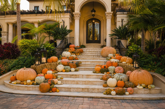 Diamond Pumpkin Package fall porch display delivered and arranged in Naples, Florida