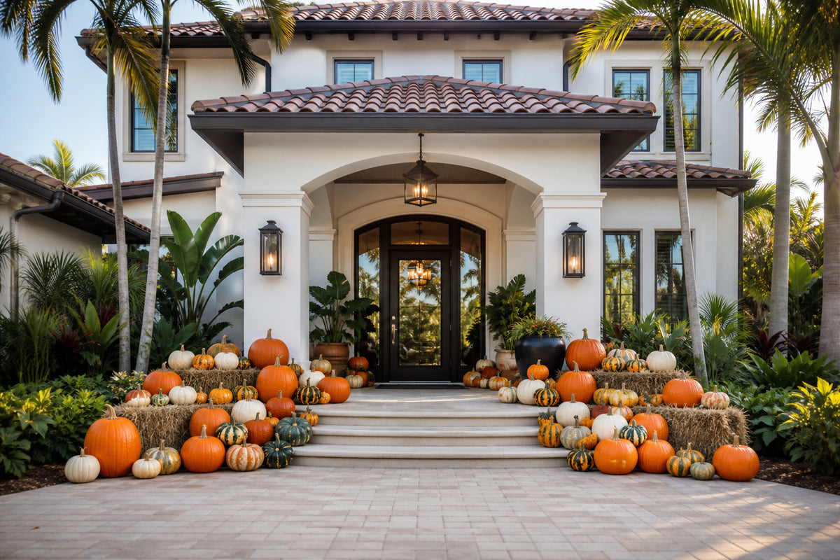 Platinum Pumpkin Package fall porch display delivered and arranged in Naples, Florida