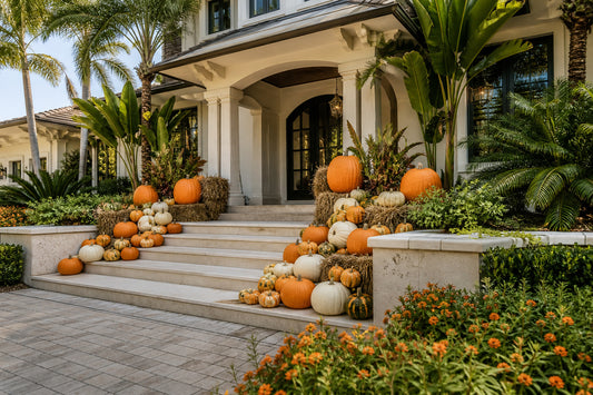 Platinum Pumpkin Package fall porch display delivered and arranged in Naples, Florida